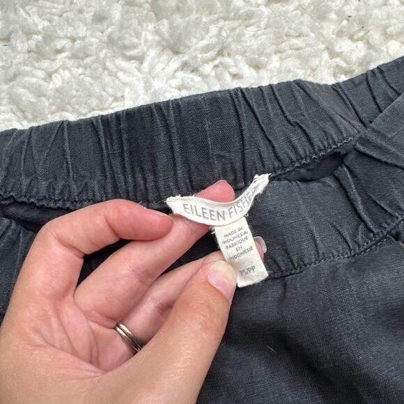 Eileen Fisher 100% Organic Linen Black Cropped Pullon Elastic Waist Pants Petite - Picture 3 of 9